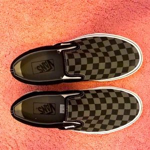 Vans black and gray slip on sneakers